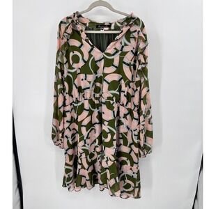 Hutch Medusa Moments Green Pink Snake Print Ruffle V-Neck Mini Dress 3X Plus
